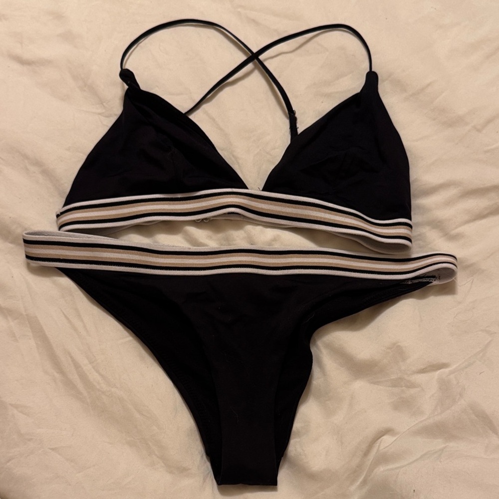 H&M Black Bikini with Cream Stripes